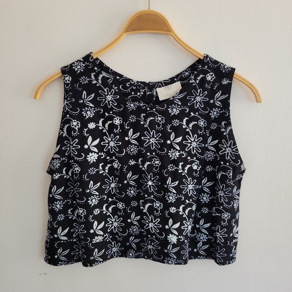 Vintage Cocom Reef Cropped Tank Top Small Floral Batik Print Cottagecore 90s Y2K